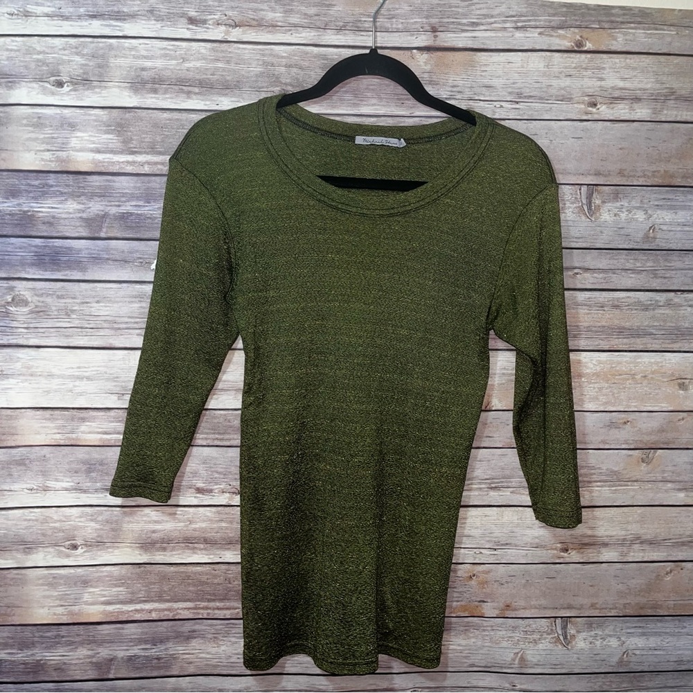 VGUC Michael Stars Green Metallic Knit Shirt B4